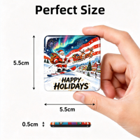 Autocollants magnétiques pour réfrigérateur en acrylique carré à colle liquide sur le thème des fêtes de Noël Ski Santa