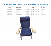 Chaise pliante FOYO en toile avec porte-gobelet, cadre en aluminium et acier inoxydable, accoudoirs en bois, siège haut pour bateau, yacht, marine