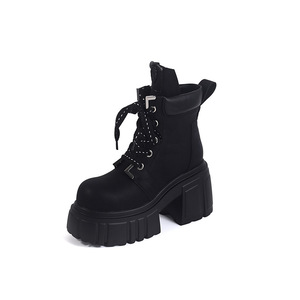 Botines de Tacón Grueso de Cuero Genuino, Cómodos, Modernos, Versátiles y Elegantes, de Media Pantorrilla, Ajustados, para Otoño e Invierno - Product Image 1