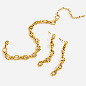 Stainless Steel <b>Tassel</b> <b>Earrings</b> With Zircon Chain Geometric Design Party Jewelry Set - Product Image 1