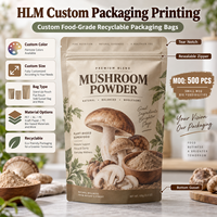 Sachet Doypack Personnalisé Imprimé pour Poudre de Champignons avec Fermeture Éclair, Emballage Alimentaire en Mylar, Refermable et Anti-Humidité