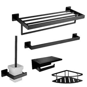 高品质SUS304不锈钢浴室配件套装哑光黑色工厂现代5PCS用于酒店拉丝浴室五金