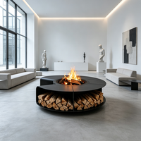 Cheminée moderne pour hall d'hôtel, design à trois faces au gaz naturel avec flamme réelle, chaleur réglable et contrôle de sécurité