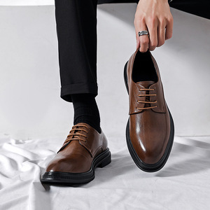 Zapatos de Vestir Formales de Cuero Genuino para Hombre Shelby, Estilo Británico Informal para Negocios, Entrevistas de Funcionarios Públicos, Punta Puntiaguda Negra, Otoño - Product Image 2