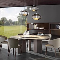 Italienischer Minimalistischer Naturmarmor-Esstisch Luxuriöses Design Villa Hochwertiges Restaurant Runder Esstisch mit Drehteller