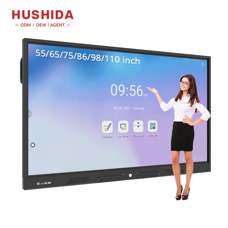55/65/75/85/98/110 pouces OPS slot dual system 4k finger touch interactive white board smart board fournisseur