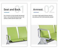 Chaise d'attente de luxe moderne à deux places avec assise en PU et accoudoirs et pieds en acier pour arrêt de bus, gare, aéroport et banque