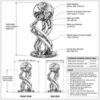 Sculpture de globe terrestre en acier inoxydable sur mesure, grande statue d'art métallique torsadée polie miroir pour aménagement paysager de cour de luxe