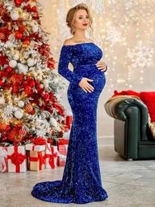 2025 nouvelle haute qualité plage petite traîne bleu épaules dénudées <span class=keywords><strong>mi</strong></span>-taille mince paillettes robes de soirée - Product Image 2