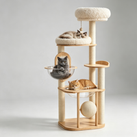 RubberTower 139cm Arbre à chat moderne en MDF Bois de palissandre avec capsule en acrylique, griffoir vertical en sisal, plusieurs plateformes et panier en carton Teddy