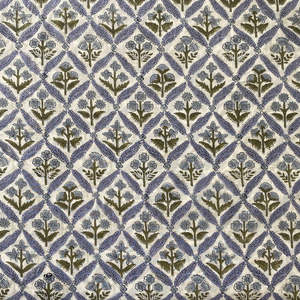 ผ้าม่านผ้าฝ้ายออร์แกนิกลายดอกไม้สไตล์อินเดียขนาด44นิ้ว/111ซม. ทำจากผ้าฝ้ายออร์แกนิก100% สีฟ้าอ่อนสีเขียวมะกอก - Product Image 5