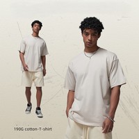 T-shirt décontracté pour homme en coton épais 190G, coupe oversize à épaules tombantes, col rond basique, manches courtes