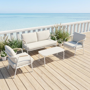 4-Piece Modern <b>Outdoor</b> Conversation Set Metal Frame PE <b>Rattan</b> Armrests Waterproof Cushions Includes Loveseat 2 Chairs - Product Image 2