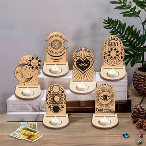 Estante de exhibición de tarot de madera con diseño de fase lunar, soporte de vela de Altar de bruja, organizador de mesa espiritual para uso ritual - Product Image 1