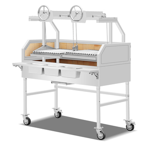 Parrilla de Carbón <span class=keywords><strong>Argentina</strong></span> Santa María de Doble Zona, Carro de Barbacoa Comercial de Acero Inoxidable con Altura Ajustable, Asador de Filetes para Catering - Product Image 5