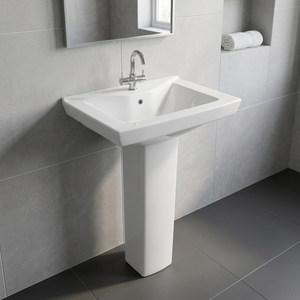 Lavabo sur pied en céramique de style granit carré européen moderne, design de créateur, pour salle de bain de centre commercial ou de villa - Product Image 5