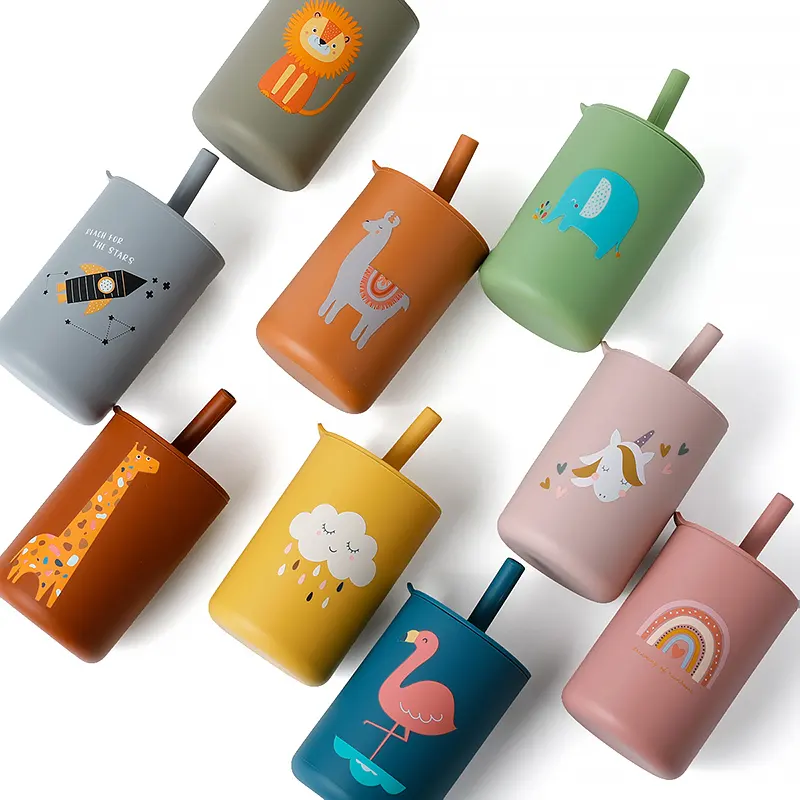 Drinkware di apprendimento su misura per l'alimentazione bevanda per bambini in Silicone paglia tazze per allenamento per bambini per bambini e bambini Sippy Cup