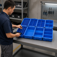 Banc de travail industriel modulaire, station d'assemblage, ensemble de bacs de rangement pour pièces en plastique avec tiroirs et fond en maille