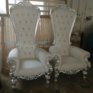 便宜的银色修剪高背婚礼国王宝座椅出售