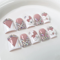 Ongles en acrylique 3D motif fleur et bec de canard, faits à la main, style French, à presser, 10 pièces, faux ongles