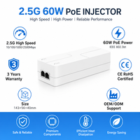 Injecteur PoE 2,5 Gbps 60W, adaptateur Power Over Ethernet avec 2 ports, compatible IEEE 802.3af/at/bt - Distance jusqu'à 100 mètres