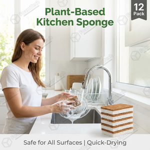 Biodegradable Natural Kitchen Sponge Compostable Cellulose Walnut Fiber Scrubber for <strong>Cast</strong> Iron <strong>Pans</strong> - Product Image 6