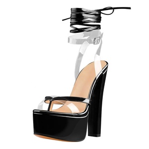 Sandalias de Tanga con hebilla en el tobillo y cordones con correa transparente y <span class=keywords><strong>plataforma</strong></span> dorada para mujer - Product Image 6