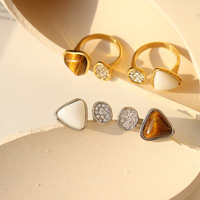 Bague en acier inoxydable plaqué or Pvd de personnalité de la mode de luxe incrustée d'oeil de tigre pierre Zircon coquille bagues pour femmes