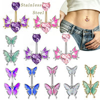 Anneau de nombril papillon tendance pour femme, bijoux de piercing 14G, bijoux de nombril d'été, vente en gros directe usine