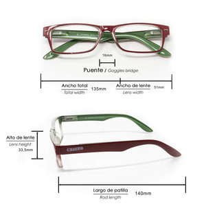 Gafas de lectura Kansas rojas/verdes. Aumento de +1.5 - Product Image 2