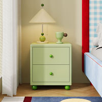 Table de chevet OEM mignonne verte avec 2 tiroirs de rangement et poignées sphériques pour chambre à coucher et hôtel
