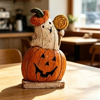 Nouvelle arrivée : figurine en bois de citrouille fantôme, artisanat, décoration d'Halloween, décoration de la maison