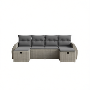 Conjunto de Sofá Modular de Jardín en Poliratán Gris con Estructura de Acero, Muebles de Exterior para 4 Personas, Diseño Contemporáneo - Product Image 1