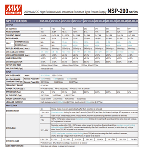 MEAN WELL NSP-200-24 200W 24V 8.4A แหล่งจ่ายไฟ AC DC 85-305VAC แหล่งจ่ายไฟแบบสวิตชิ่งแบบปิด - Product Image 3