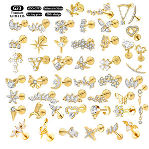 Gioielli in oro ASTM-F136 Titanio zircone Piercing De Titanio Tragus Helix Daith lobo piatto retro <span class=keywords><strong>orecchini</strong></span> interno filo Labret - Product Image 1