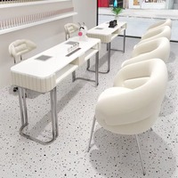 Table à ongles moderne JINCHENG de style français classique, couleur personnalisée, avec aspirateur de poussière métallique portable pour salon de manucure et salon.