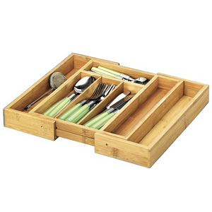 Plateau à couverts extensible en bambou, 5 compartiments, 28,5-40x33x5cm, organisateur de tiroir naturel - Product Image 2