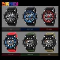 Jam Tangan Pria Skmei 1283 Digital Analog Layar Ganda PU Gaya Fashion Waktu Ganda Relojes Hombre Tahan Air