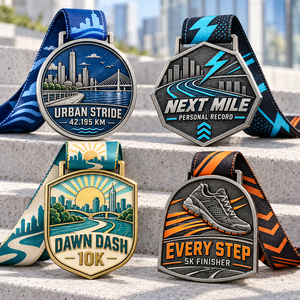 Custom City Marathon and Road Race Finisher Medals with Skyline <b>Shoe</b> Designs and Personalized Ribbons for Running Events OEM ODM - Product Image 1