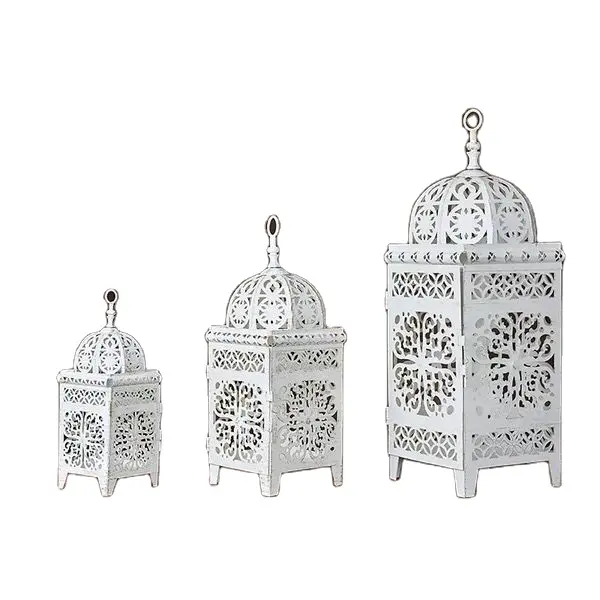 Medallion Lantern Hollow Metal White Wedding Decoration Iron OEM Silk Screen Printing Candle Stand 19.5*19.5*56.5cm or Custom