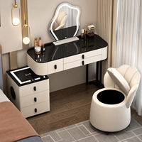 Table de toilette contemporaine multifonctionnelle avec système audio Bluetooth, éclairage, en bois massif écologique, rangement durable pour usage domestique
