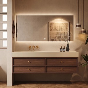 Nouvelle armoire de salle de bain intelligente en chêne, style chinois, luxe léger, avec miroir et vasque intégrée, sans joint. - Product Image 1
