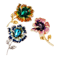 Broches Fleur Émaillées 3 Couleurs Tendance pour Femme, Broches de Mariage en Cristal Élégantes, Idées Cadeaux pour Fêtes et Fiançailles