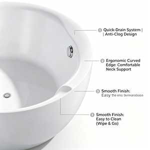 Vasca <span class=keywords><strong>da</strong></span> Bagno Rotonda Freestanding Classica Profonda <span class=keywords><strong>in</strong></span> Acrilico Bianco Lucido con Scarico Centrale, Senza Troppopieno, per Progetti Alberghieri - Product Image 2