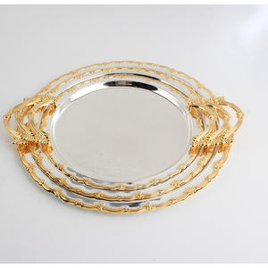 Luxury <b>Gold</b> Plating Metal Serving <b>Tray</b> Set, Premium <b>Gold</b> Plating Round Metal Serving <b>Tray</b> - Product Image 3