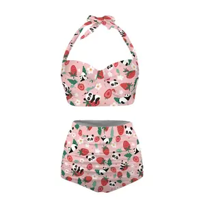 Indah kartun Panda desain musim panas 2PCS wanita pakaian renang 2024 Tankini set POD disesuaikan pakaian renang olahraga wanita pakaian pantai