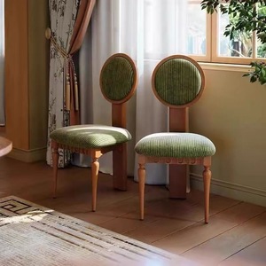 Nordic Cream Retro French Solid Wood Dining Chair Upholstered Modern Minimalist Design For Dining Room Adult Use - Product Image 2