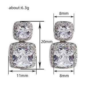 Orecchini a lobo con diamanti bianchi champagne, taglio principessa, montatura a castone, in oro bianco, gioielli classici da donna per matrimonio - Product Image 6