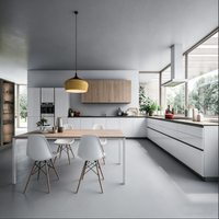 Meuble de cuisine moderne en bois laqué brillant avec îlot en contreplaqué MDF et placard de rangement en aggloméré avec évier pour cuisine de villa