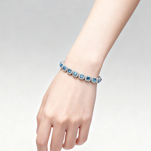 Gioielli <span class=keywords><strong>KAAN</strong></span> bracciale in argento Sterling 925 con intarsio di zirconi blu e bianco di lusso temperamento da donna bracciale per la festa - Product Image 2
